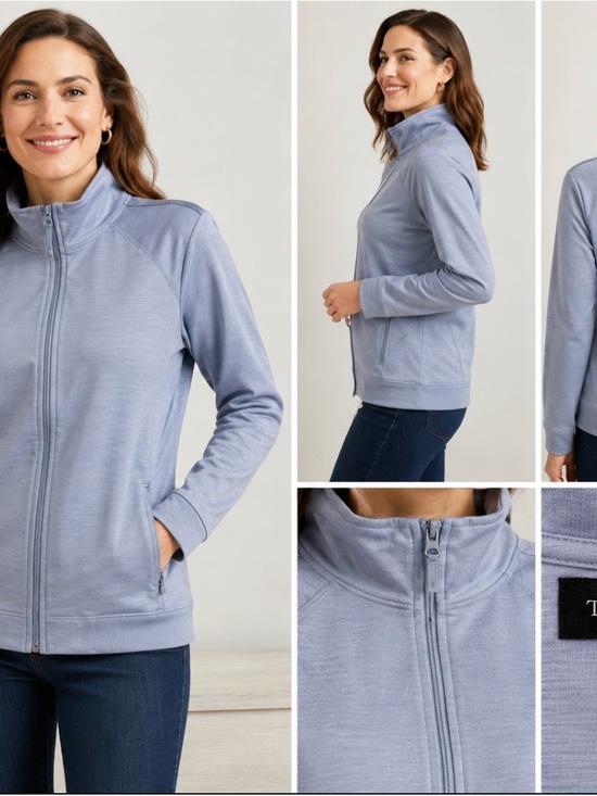 Talbots Sweaters - Talbots Light Blue Zip-Front Pullover